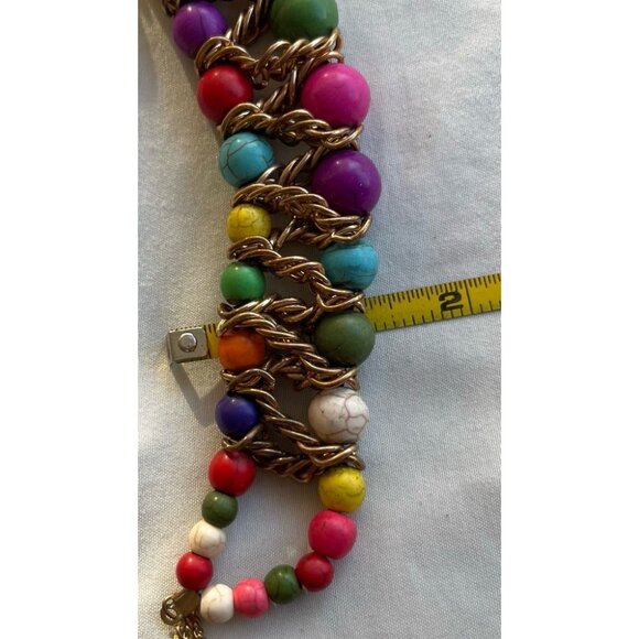 Ethnic Multicolor Boho Cord Necklace Colorful Beads Round Natural Stones 22” - Picture 16 of 16